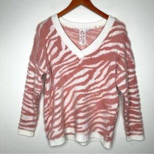 Sadie & Sage Pink and Cream Fuzzy Zebra Sweater Size Small